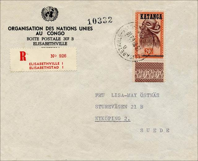 Mail Organisation des Nations Unies - Congo Belge - Dag Hammarsköld